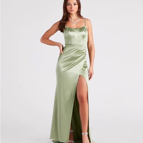 Kacey Formal Satin Corset Long Dress (Sage) NWT - Picture 3 of 4